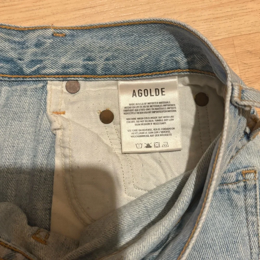 Agolde Sz 26 Riley Jeans High Rise Straight Crop Distressed Shatter Light Blue - Picture 7 of 7